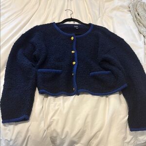 GAP Blue and Gold Boucle Cropped Sweater Jacket